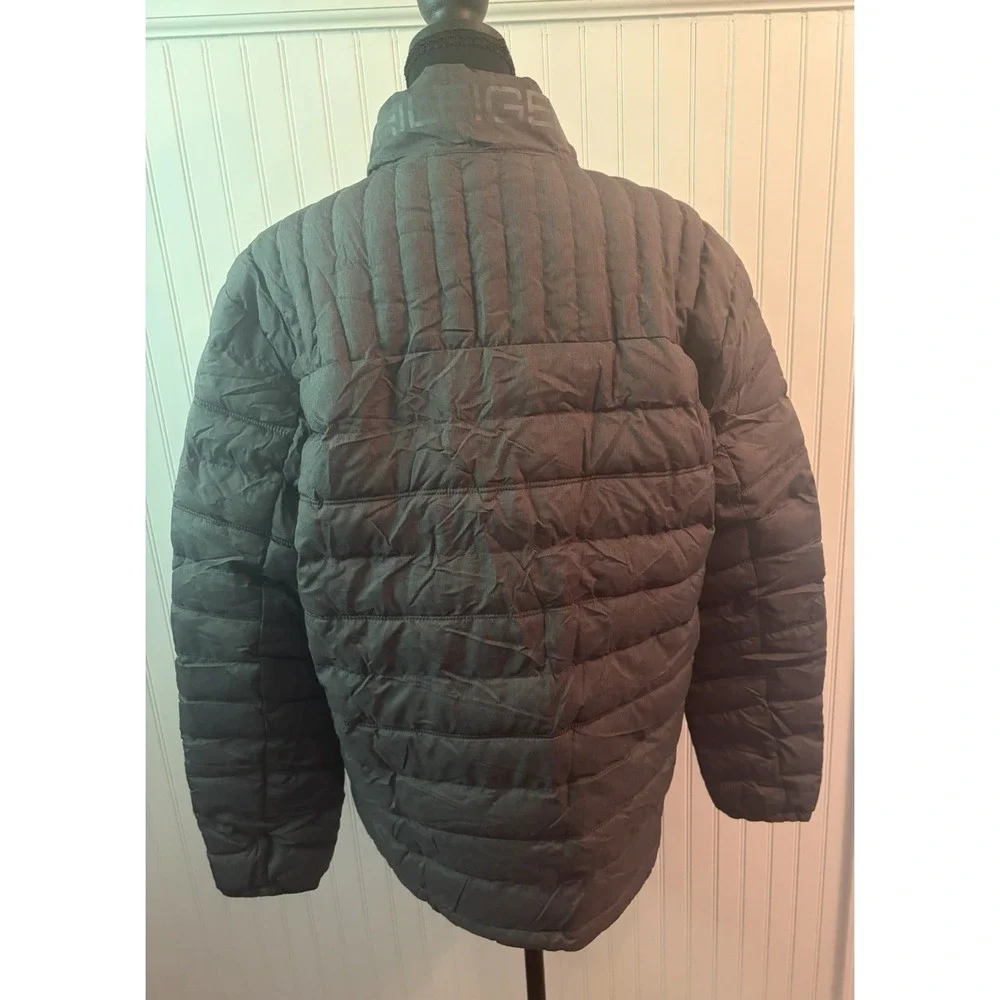 Tommy Hilfiger Mens M Packable Puffer Jacket Charcoal Gray Quilted Full Zip